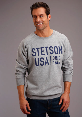 Stetson Mens Light Grey Cotton Blend Usa 1865 Sweatshirt