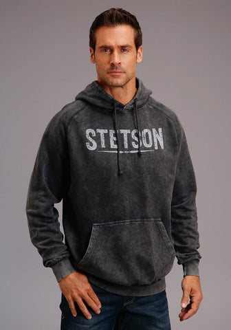 Stetson Mens Vintage Black 100% Cotton Mineral Washed Hoodie