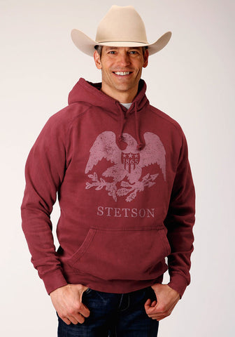 Stetson Mens Wine 100% Cotton Eagle Logo Hoodie