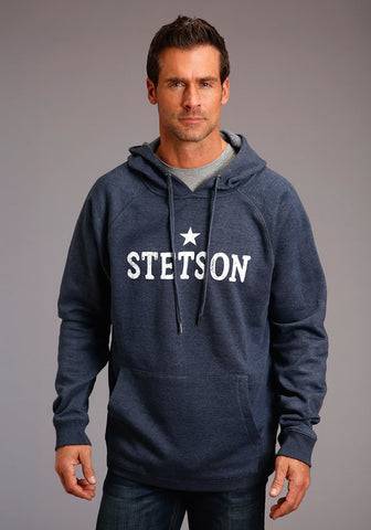 Stetson Mens Blue Cotton Blend Bold Logo Star Hoodie