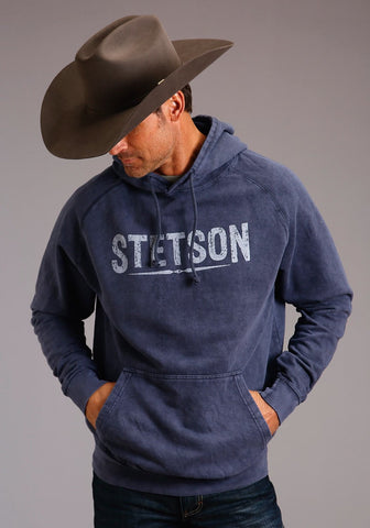 Stetson Mens Vintage Denim 100% Cotton Distressed Hoodie