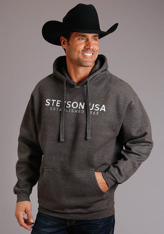 Stetson Mens Charcoal Cotton Blend Distressed USA Hoodie