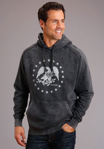 Stetson Mens Washed Black Cotton Blend Eagle and Star Hoodie