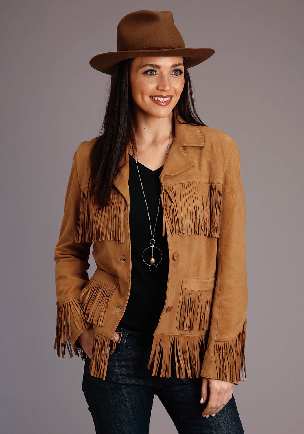 Orange Suede Leather Fringe Jacket, Size M