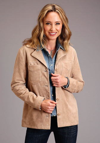 Stetson Womens Taupe Leather Notch Collar Jacket