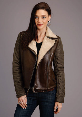 Stetson Womens Dark Brown Leather Motorcycle Jacket