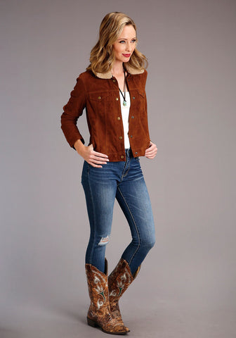 Stetson Womens Ginger Brown Leather Suede Jean Jacket