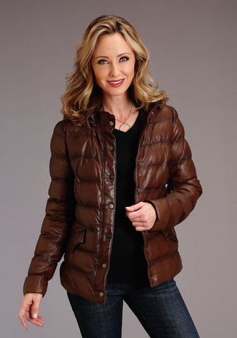 Stetson Womens Antique Brown Leather Puffy Jacket