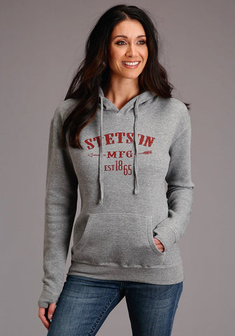 Stetson Womens Grey Cotton Blend Arrows Fleece Hoodie