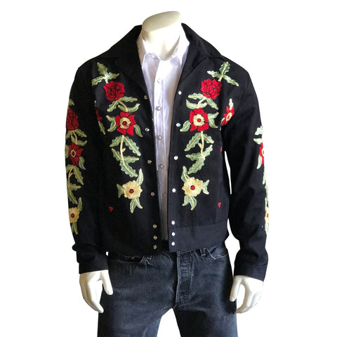 Rockmount Mens Black 100% Cotton Rose Embroidered Jacket