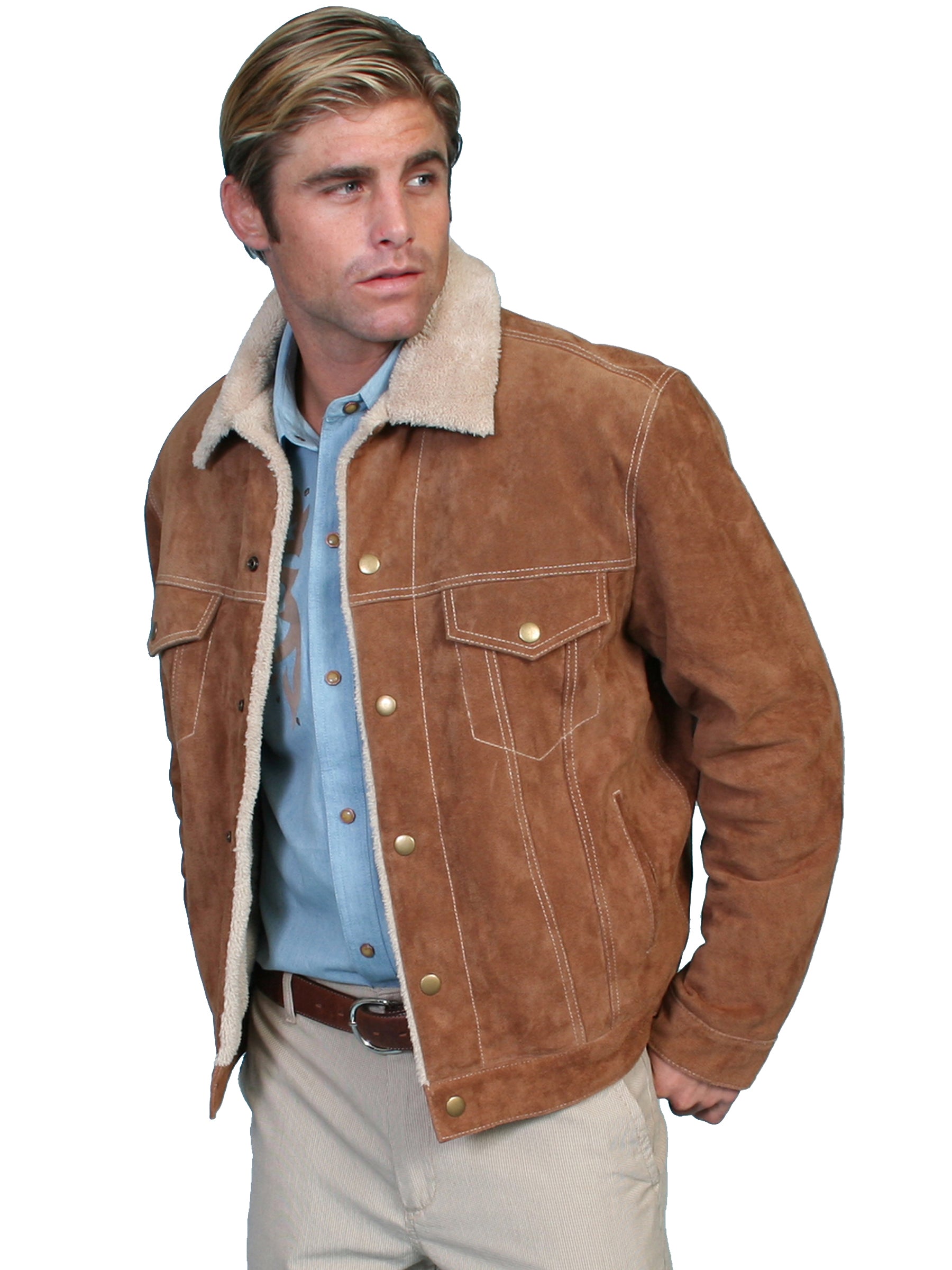 Scully Leather Mens Boar Suede Sherpa Fleece Jean Jacket Cafe Brown – The  Western Company