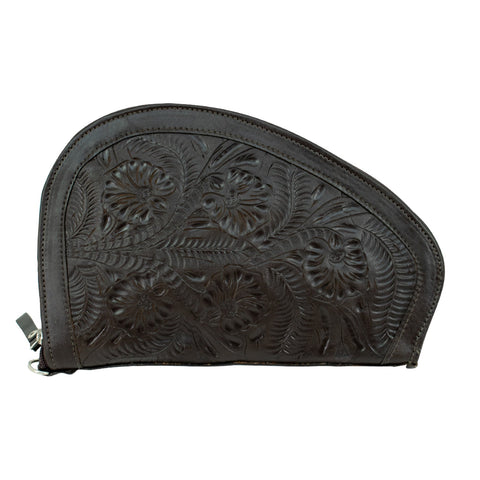 American West Chocolate Leather Large Padded Tooled Gun Case