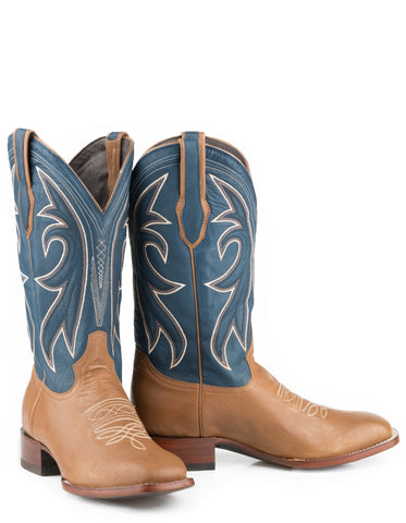 Stetson Mens Tan Leather Blue Matte Casper Cowboy Boots