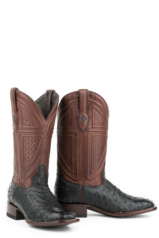 Stetson Mens Black/Brown Ostrich Dillon 12In Cowboy Boots