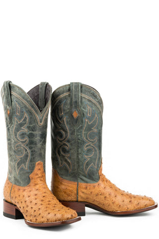 Stetson Mens Antique Saddle Ostrich Cheyenne Cowboy Boots