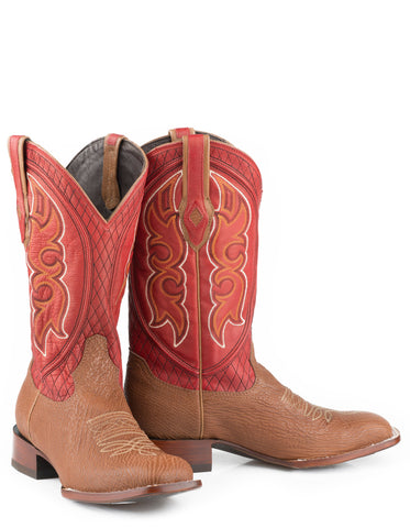 Stetson Glendive Mens Tan Leather 13in Shark Red Matte Boots