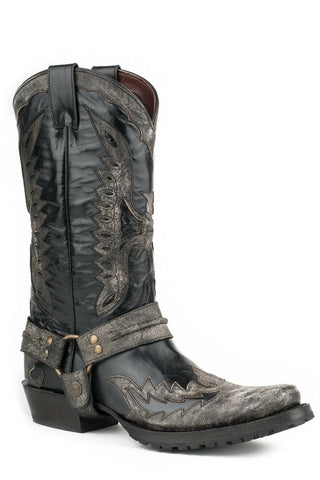 Stetson Mens Black Leather Outlaw Eagle Biker Cowboy Boots