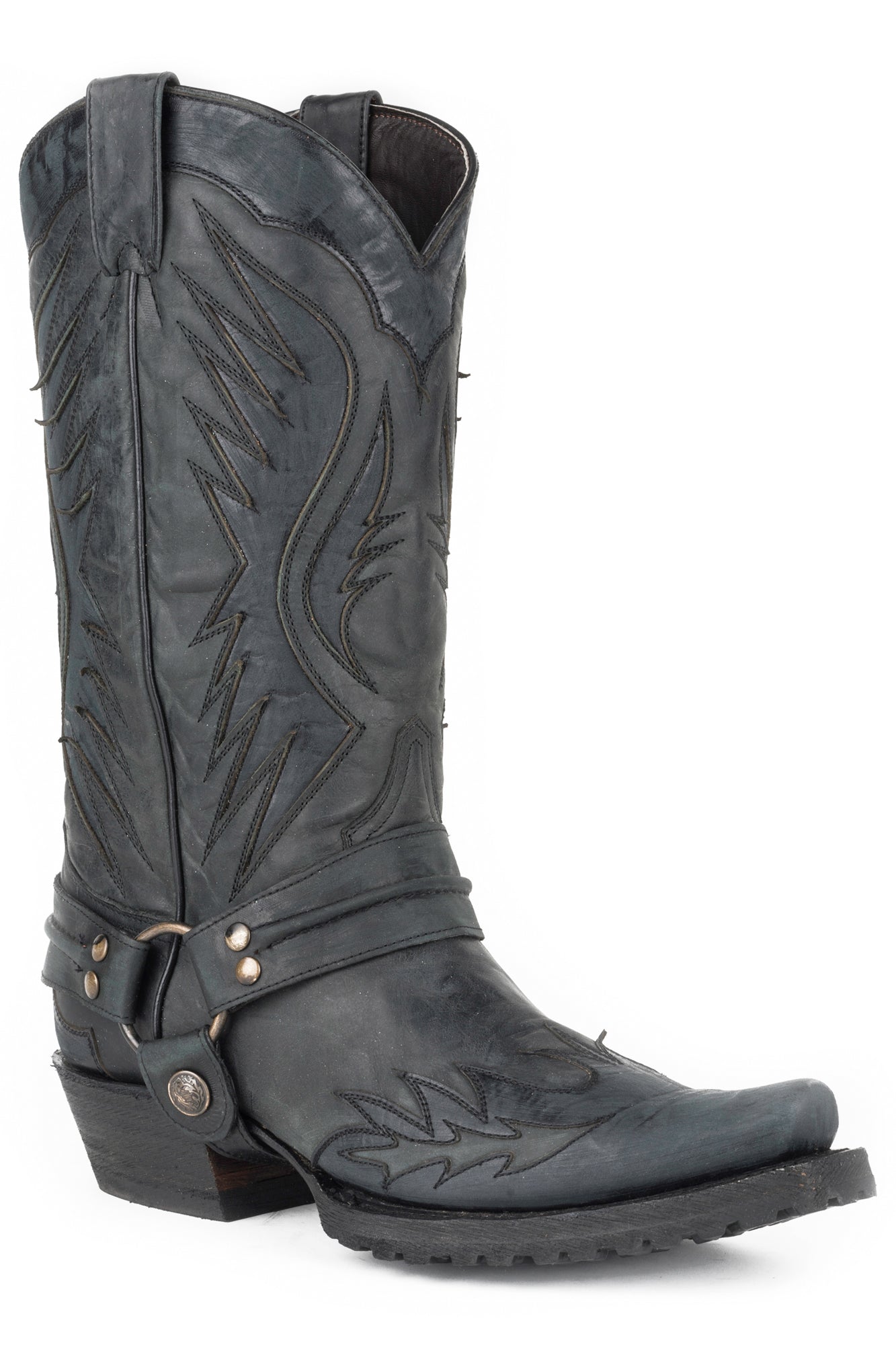 Stetson Mens Black Leather Biker Outlaw Cowboy Boots – The Western