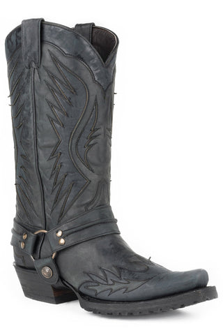 Stetson Mens Black Leather Biker Outlaw Cowboy Boots