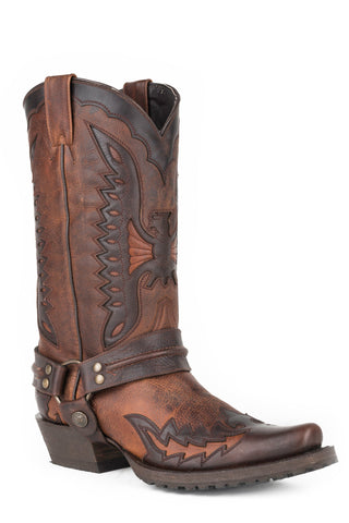 Stetson Mens Brown Leather Biker Outlaw Eagle Cowboy Boots
