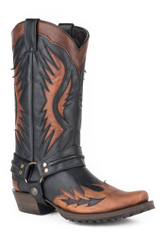 Stetson Mens Brown Leather Wings Biker Outlaw Cowboy Boots