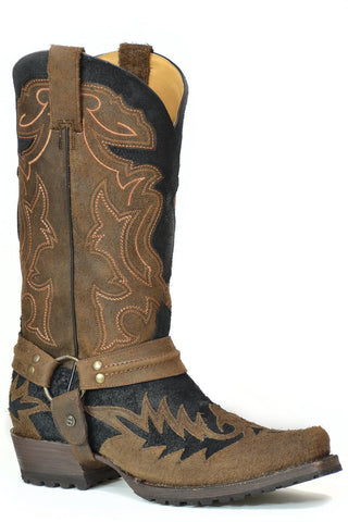 Stetson Mens Brown/Black Leather Outlaw Bad Guy Biker Cowboy Boots