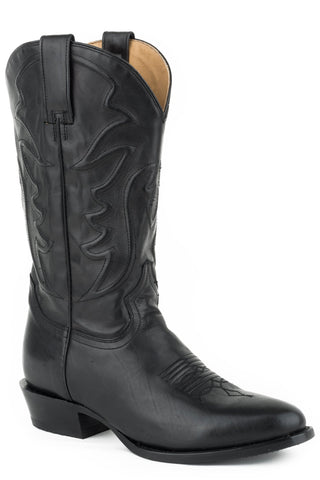 Stetson Mens Burnished Black Leather Ames Cowboy Boots