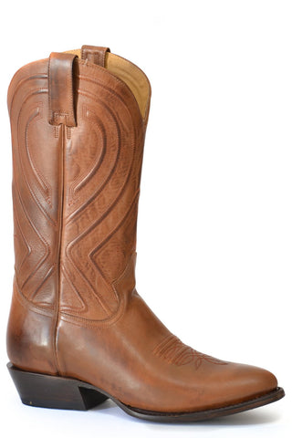 Stetson Mens Cognac Leather Mossman Corded Cowboy Boots