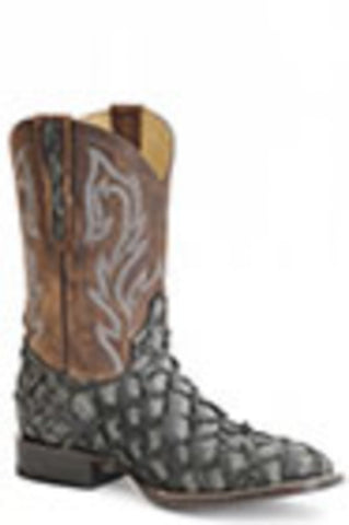 Stetson Mens Grey Leather Predator Pirarucu Cowboy Boots