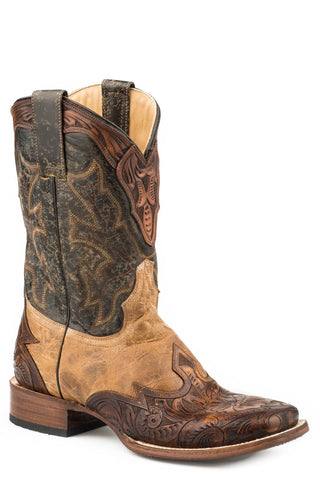 Stetson Mens Crackled Tan Leather Julian Cowboy Boots