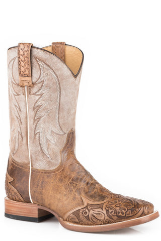 Stetson Mens Tan/White Leather Diego Wingtip Cowboy Boots