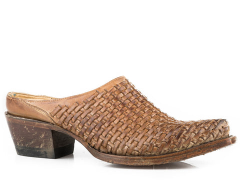 Stetson Womens Brown Leather Ellis Basketweave Mules Shoes