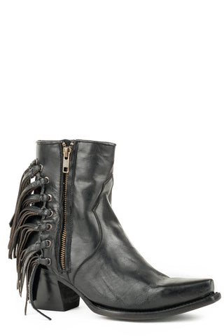 Stetson Fringe Womens Black Leather Evie Ankle Boots