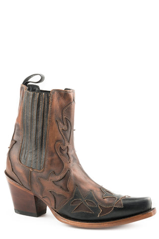 Stetson Tooled Womens Brown Leather Cici Ankle Boots