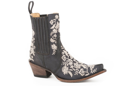 Stetson Womens Black Leather Cordelia Floral Ankle Boots