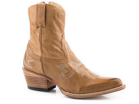 Stetson Womens Honey Tan Leather Piper Pita Flame Cowboy Boots