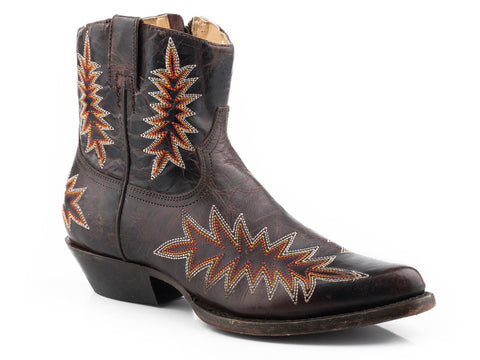 Stetson Womens Brown Leather Charlie Distressed Cowboy Boots