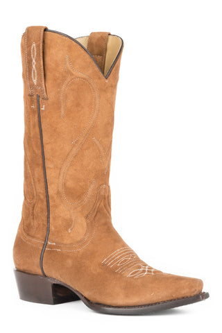 Stetson Reagan Snip Ladies Brown Leather 13in Rough Out Corded Boots