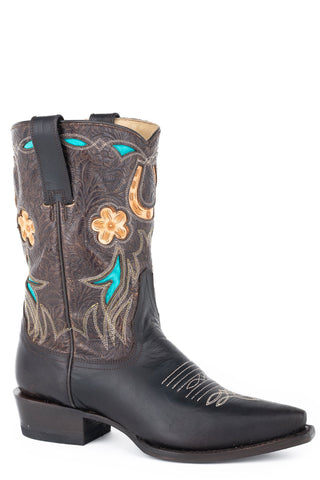 Stetson Womens Brown Leather Willa 10In Flower Cowboy Boots