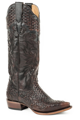Stetson Basketweave Womens Brown Leather Paloma Cowboy Boots