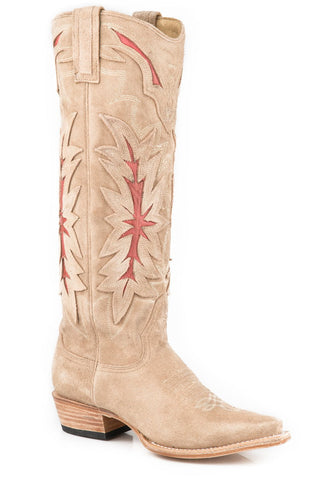 Stetson Womens Almond Leather Bexley 15In Flame Cowboy Boots