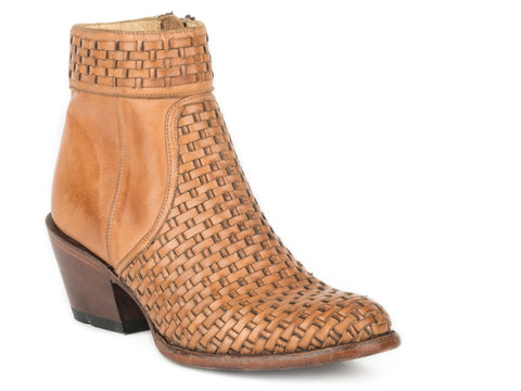 Stetson Basketweave Womens Tan Leather Phoenix Ankle Boots