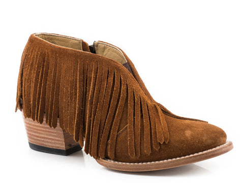 Stetson Womens Brown Leather Cora 3In Fringe Ankle Boots