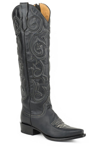 Stetson Blair Ladies Black Leather 19in Corded Cowboy Boots