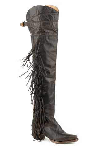 Stetson Womens Brown Leather 26in OTK Fringe Fashion Boots