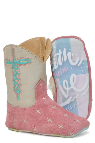 Tin Haul Girls Infants Pink Leather Mini Blessing Faith Cowboy Boots
