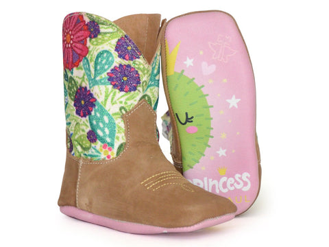Tin Haul Girls Infant Brown Leather Princess Sparkles Cowboy Boots