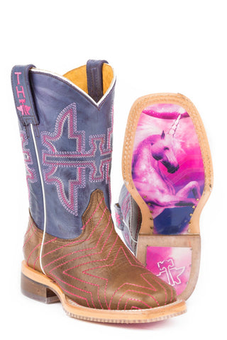 Tin Haul Starlight Girls Toddler Purple/Brown Leather Cowboy Boots