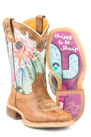 Tin Haul Girls Toddler Pink/Tan Leather Cactilicious Cowboy Boots