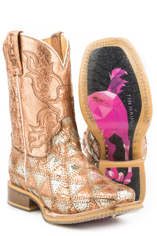 Tin Haul Kids Girls Silver/Gold Leather Mish & Mash Cowboy Boots